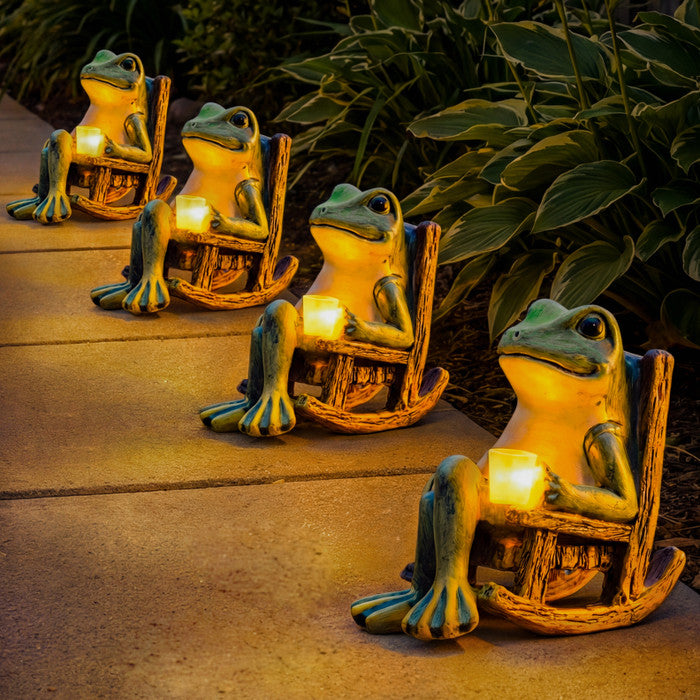 Solar Frog Outdoor Light with Rocking Chair Design