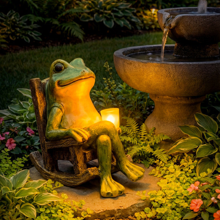 Solar Frog Outdoor Light with Rocking Chair Design